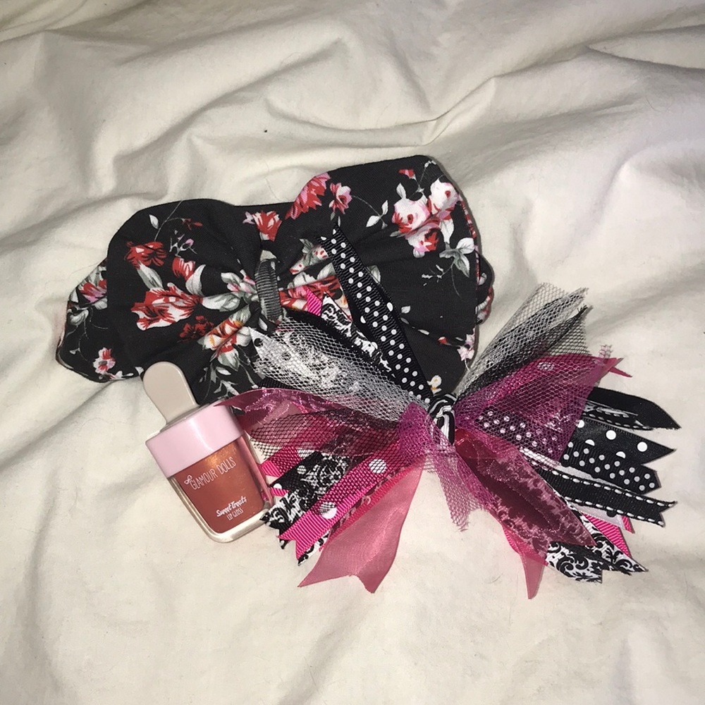 Cute floral headband and a cute bow lipgloss. NWOT